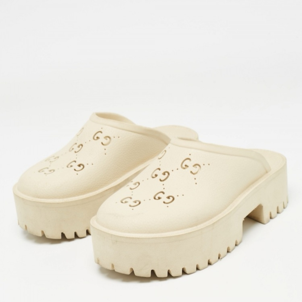 Gucci Rubber Monogram GG Go Through Platform Slide Clogs in Mystic White sz: 11 - Picture 2 of 14